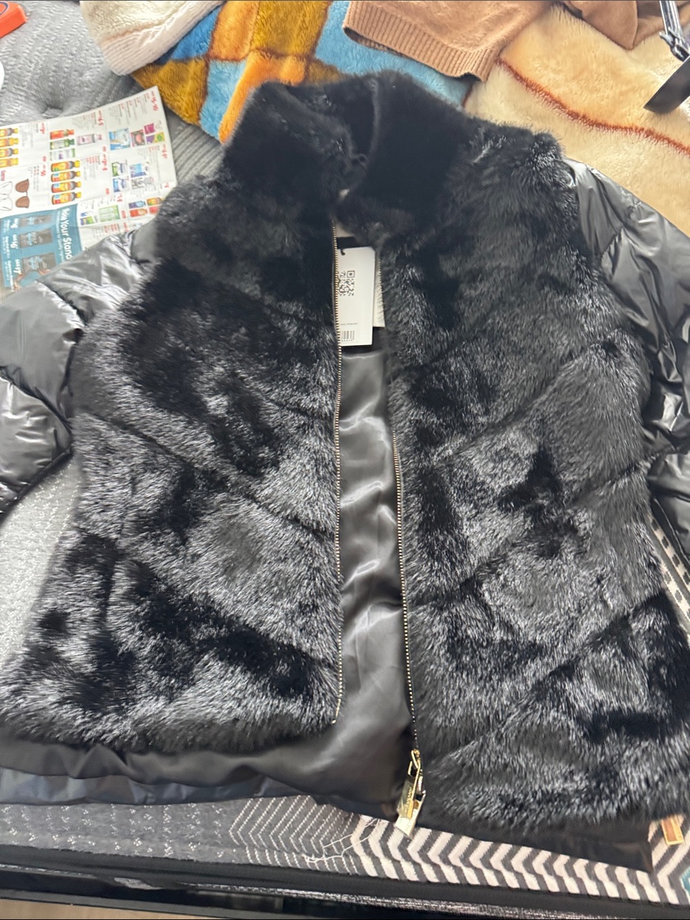 Black Faux Fur Puffer Jacket - Women